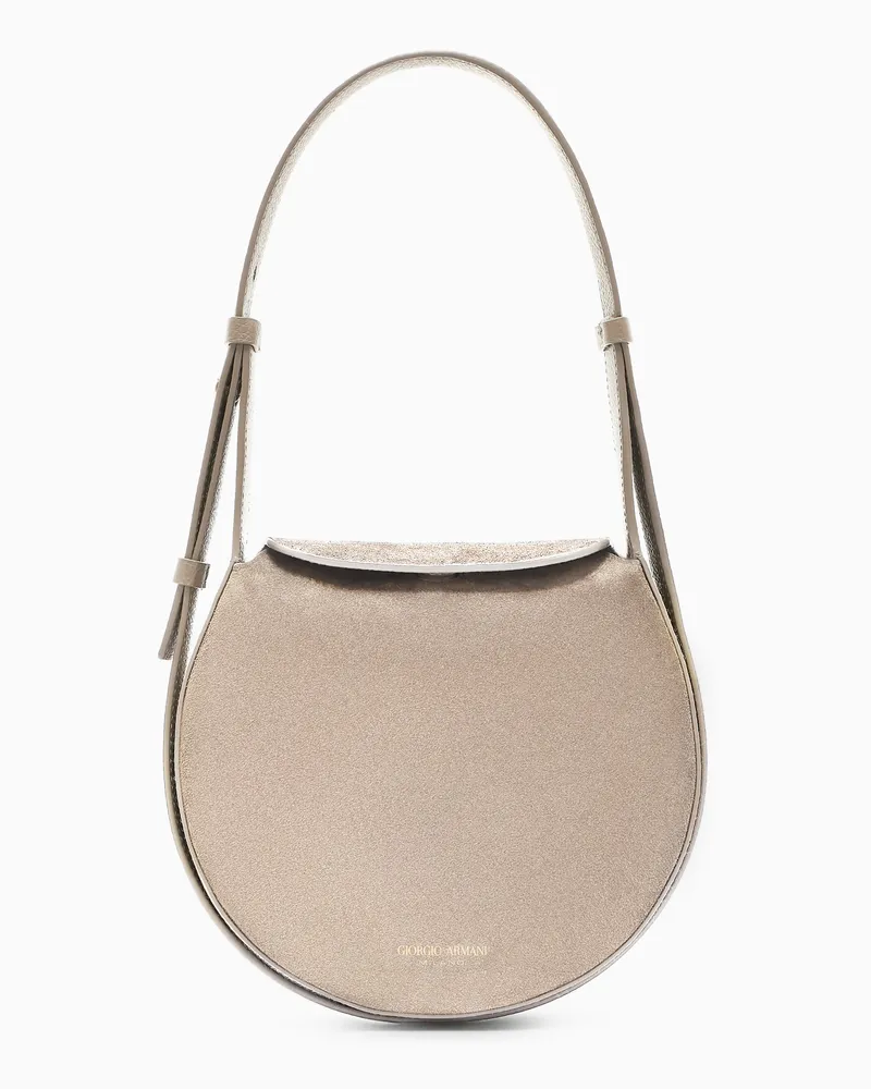 Giorgio Armani Große Umhängetasche aus Veloursleder und genarbtem Kalbsleder Beige