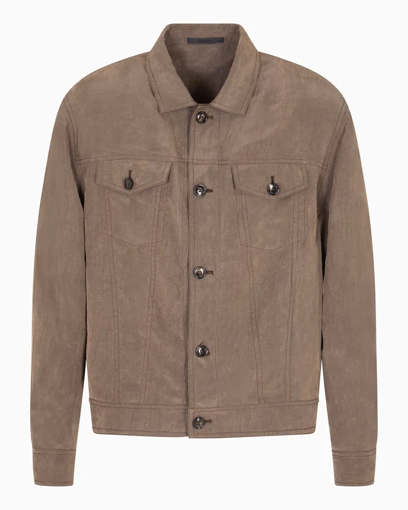 Giorgio Armani Blouson aus verwaschenem Lyocell-Canvas Braun