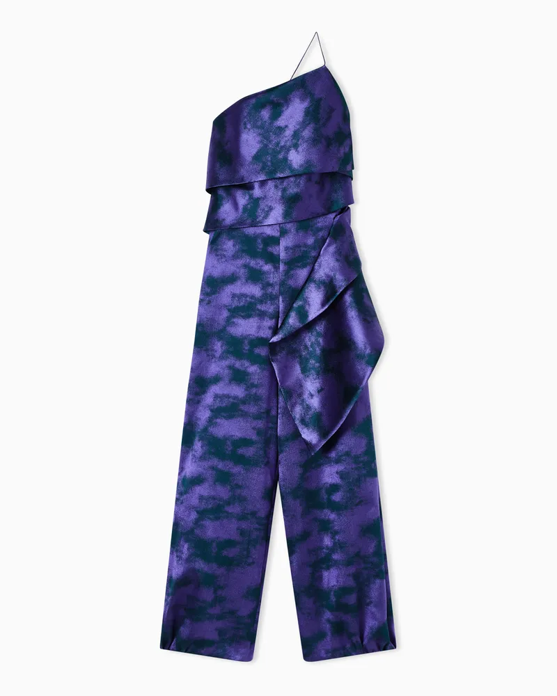 Giorgio Armani One-Shoulder-Jumpsuit aus zweifarbiger Jacquard-Seidenmischung Violett