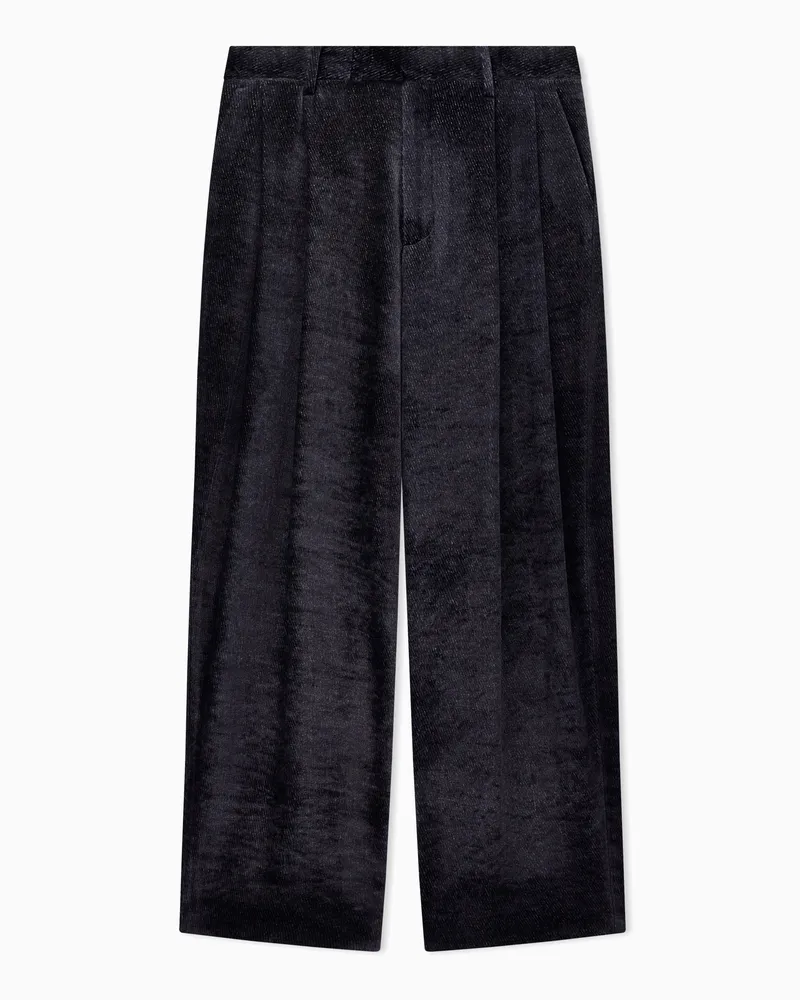 Giorgio Armani Bundfaltenhose aus bedrucktem Devoré-Samt mit Lurex Blau