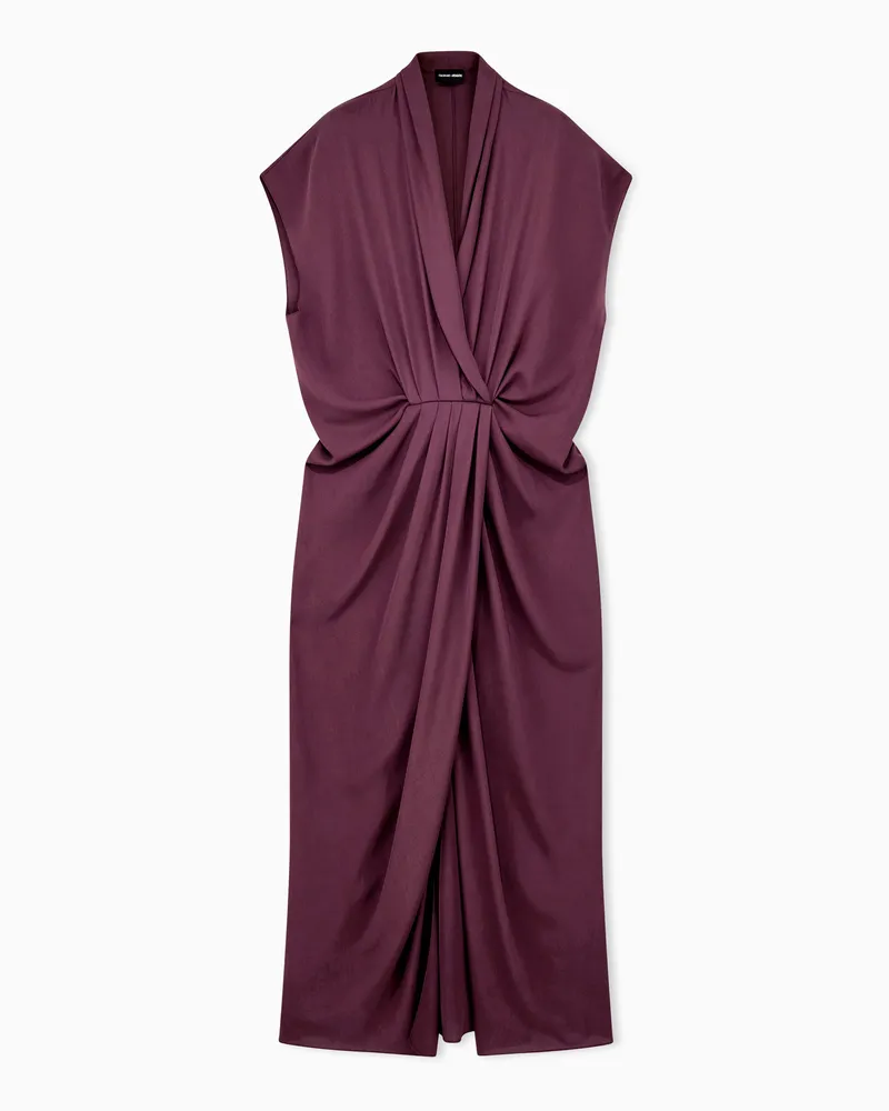 Giorgio Armani Kleid aus Seiden-Georgette mit V-Ausschnitt und Drapierung Burgunderrot