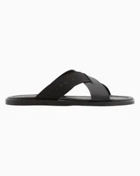 Giorgio Armani Sandalen Aus Leder mit Zweifarbigem Band Tiefschwarz