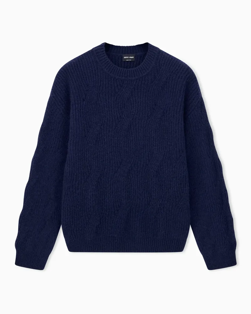Giorgio Armani Pullover aus Kaschmir mit Zopfmuster und Rundhalsausschnitt Marineblau