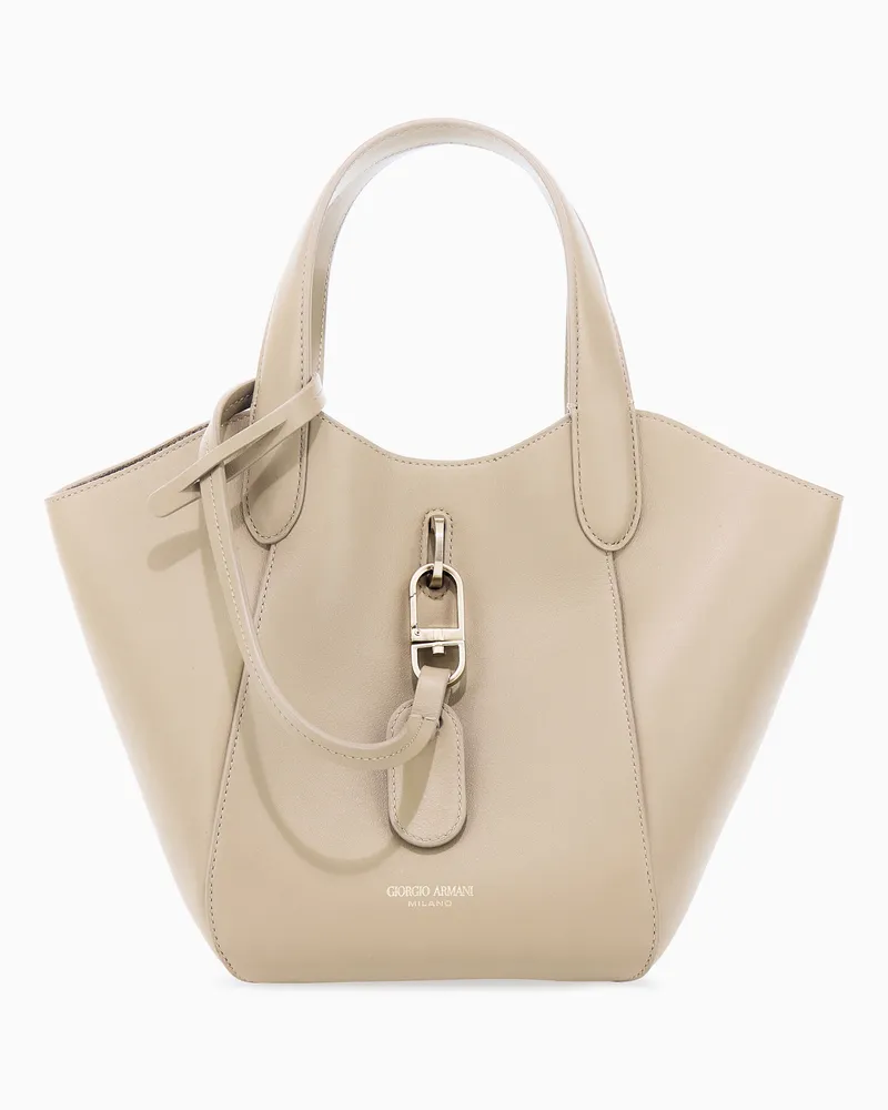 Giorgio Armani Handtasche aus Leder mit geometrischem Boden und Pochette Beige