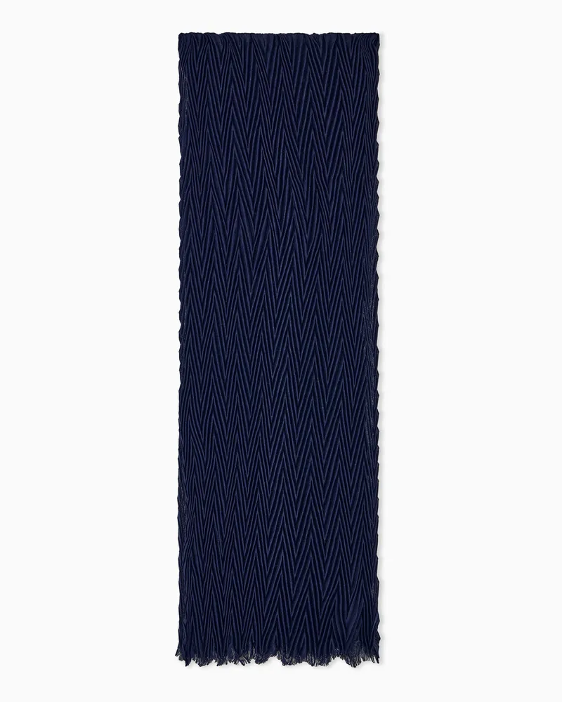 Giorgio Armani Plisseestola aus Wolle und Seide mit Zickzackmuster Blau
