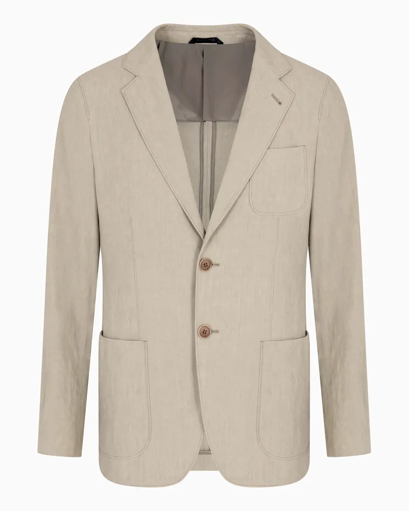Giorgio Armani Einreihiges Sakko der Upton-Linie aus Leinen-Canvas Beige