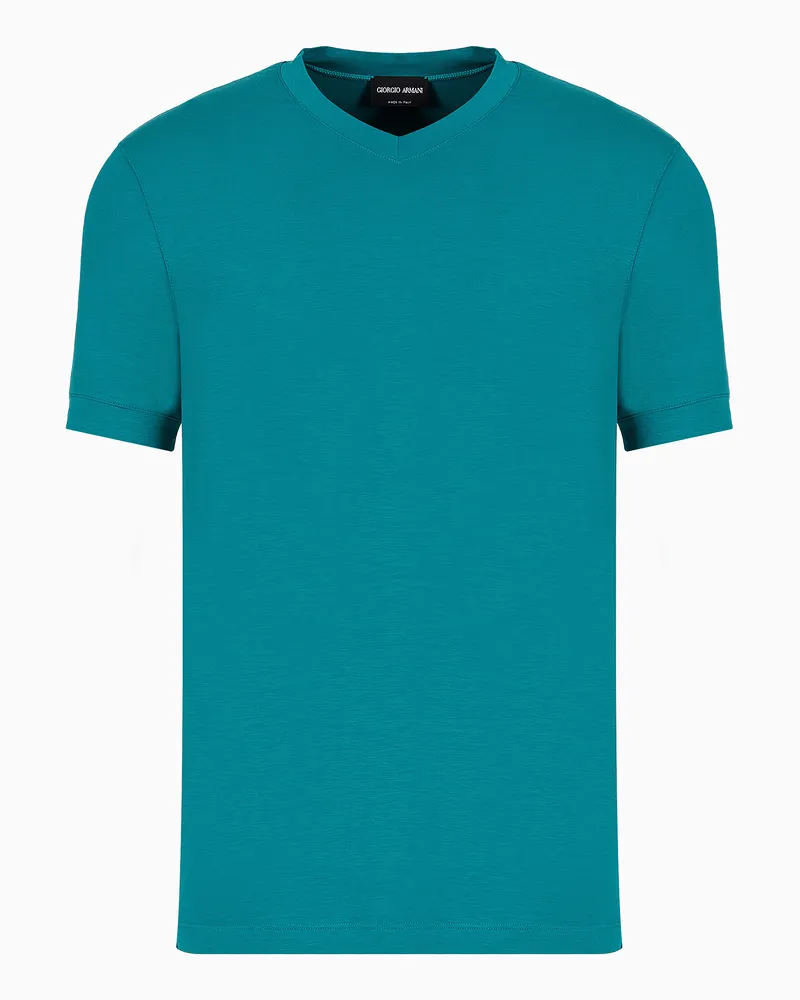 Giorgio Armani Icon T-Shirt mit V-Ausschnitt aus Viskosejersey mit Stretchanteil Grün