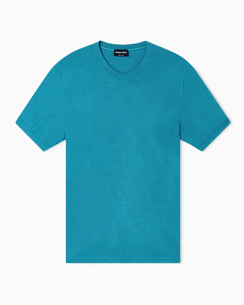 Giorgio Armani Icon T-Shirt mit V-Ausschnitt aus Viskosejersey mit Stretchanteil Grün