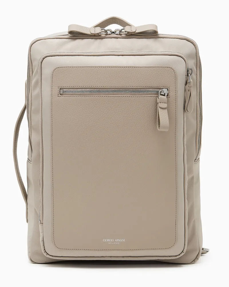 Giorgio Armani ASV Rucksack aus Nylon und vollnarbigem Leder Beige