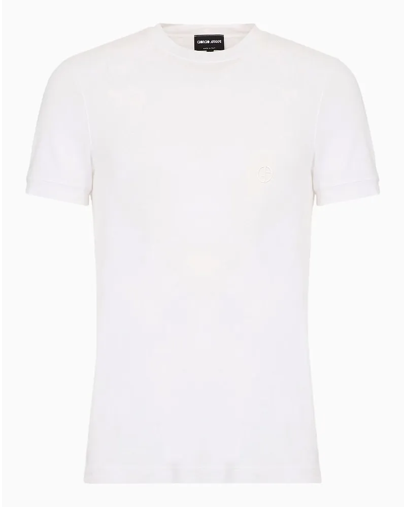 Giorgio Armani T-shirt Aus Dehnbarem Bambus-viskosejersey und Aufgesticktem Ga-logo Weiss