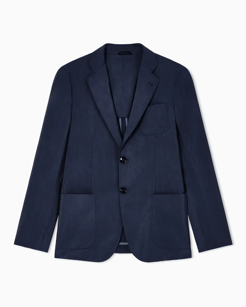 Giorgio Armani Einreihiges Sakko der Upton-Linie aus gewaschener Seide Blau