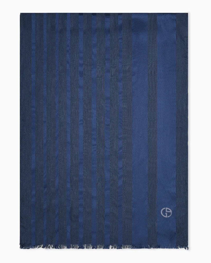 Giorgio Armani Stola aus Viskose und Seide mit Streifen und Fransen Marineblau