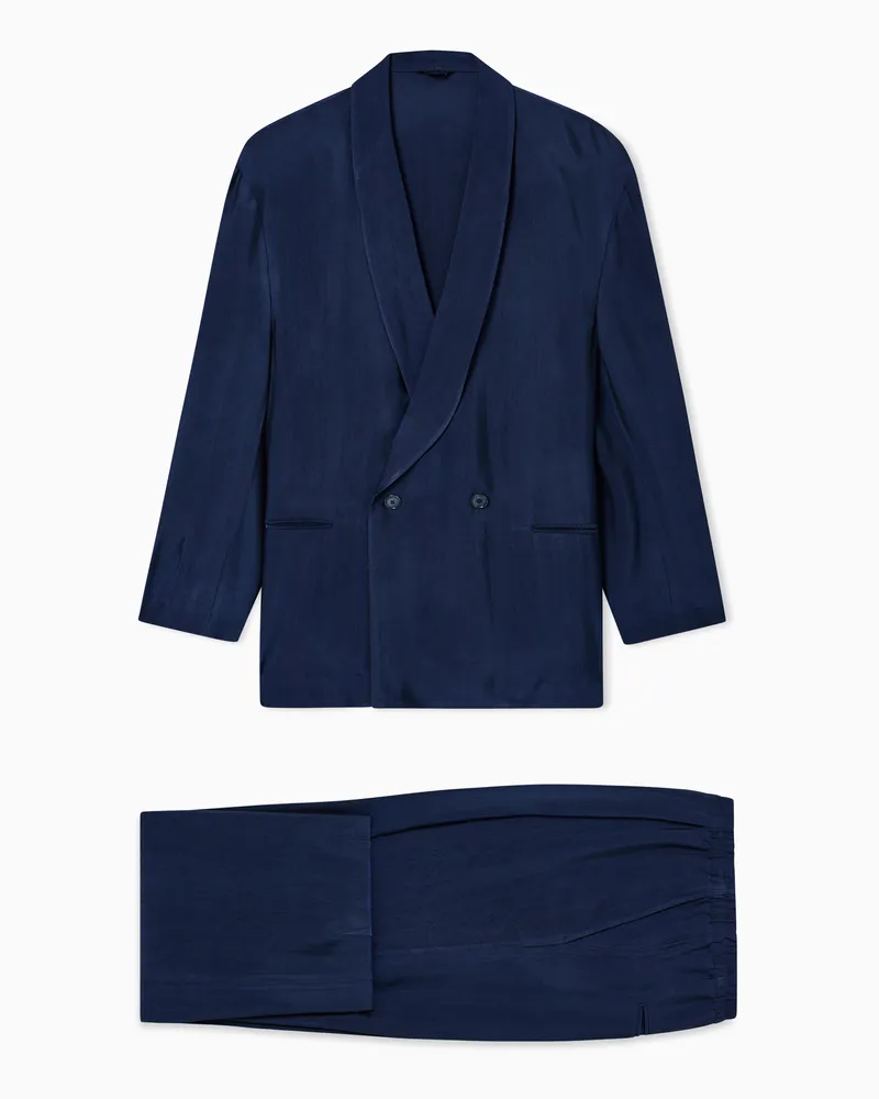 Giorgio Armani Anzug aus Viskose mit Chevron-Muster Marineblau