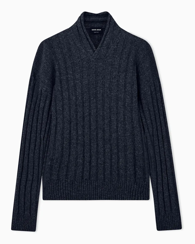 Giorgio Armani Pullover regularer Schnitt breiter Rippstrick Kamelwolle Grau