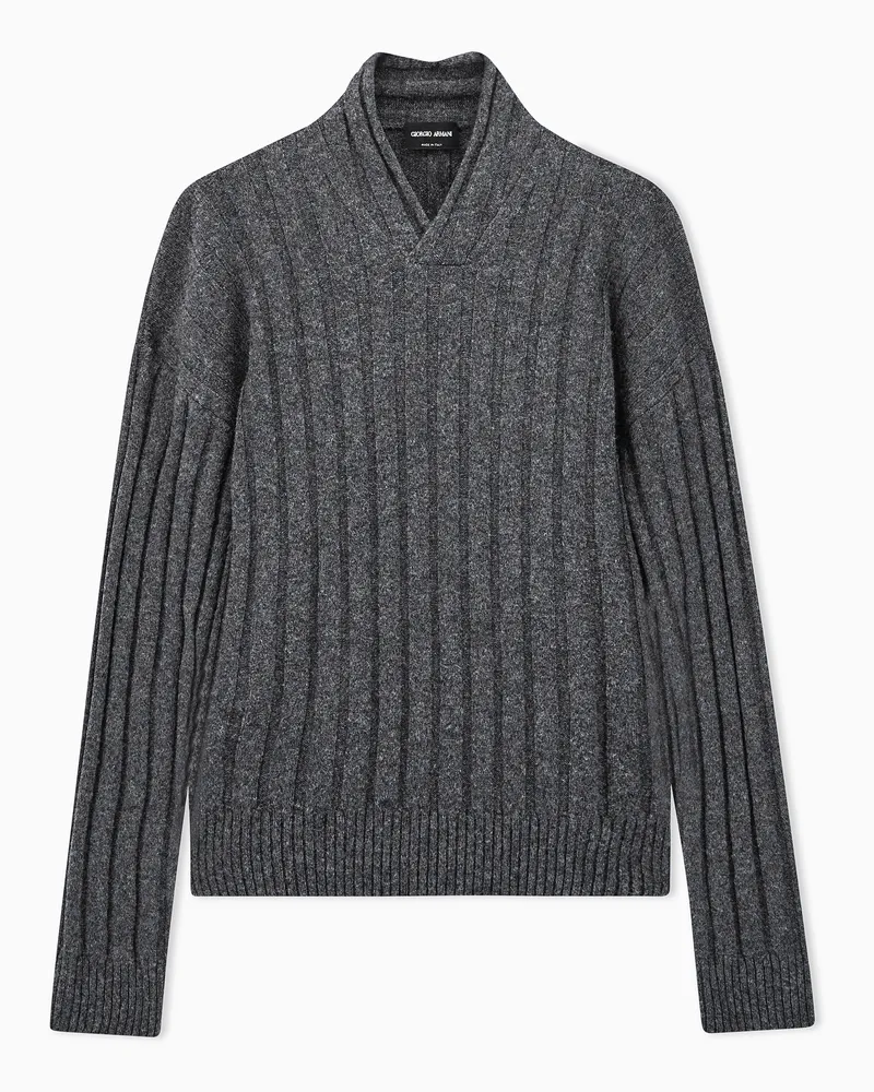 Giorgio Armani Pullover regularer Schnitt breiter Rippstrick Kamelwolle Grau
