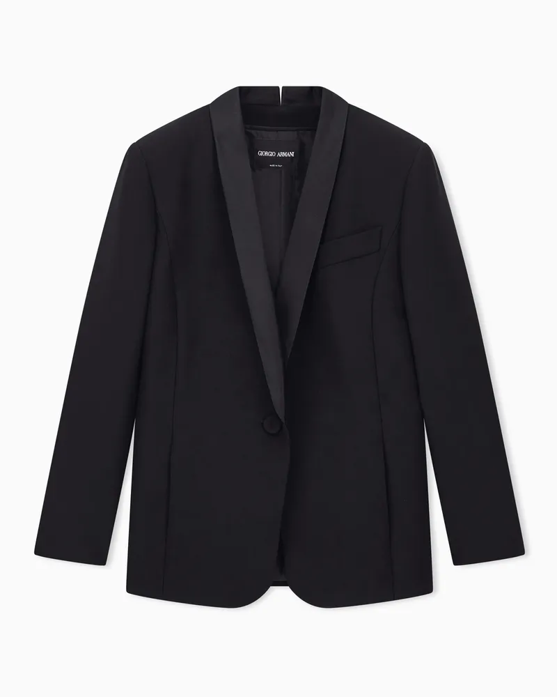 Giorgio Armani Einreihiger Blazer aus Seidencady mit Satinschalkragen Schwarz