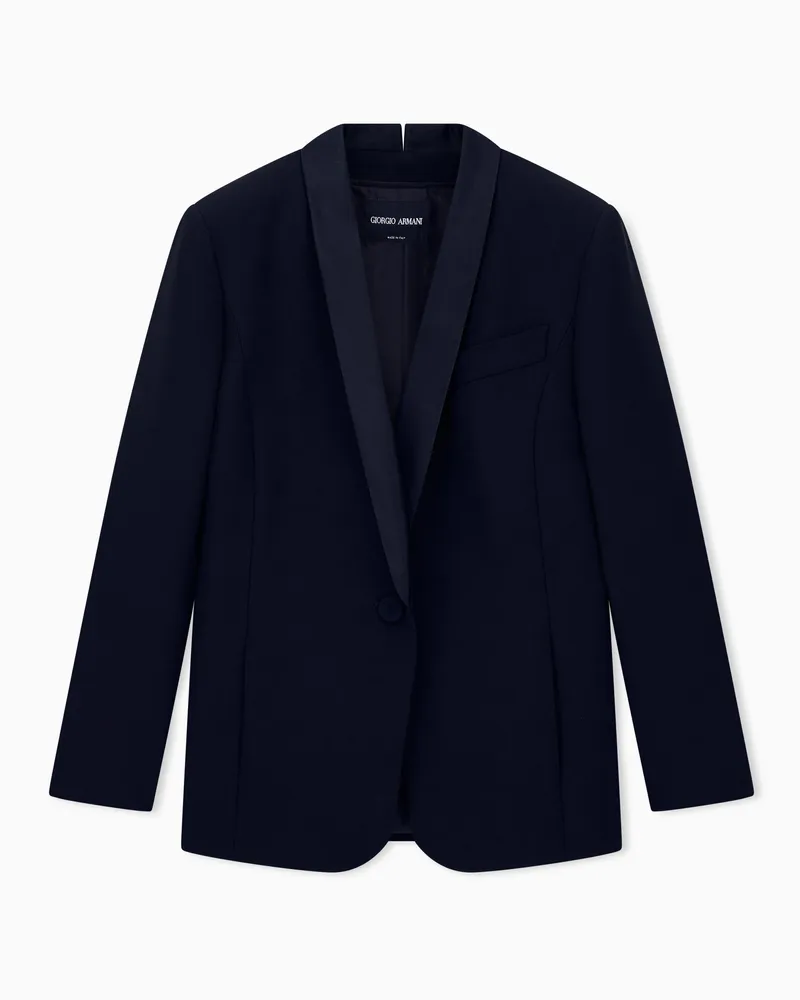 Giorgio Armani Einreihiger Blazer aus Seidencady mit Satinschalkragen Schwarz