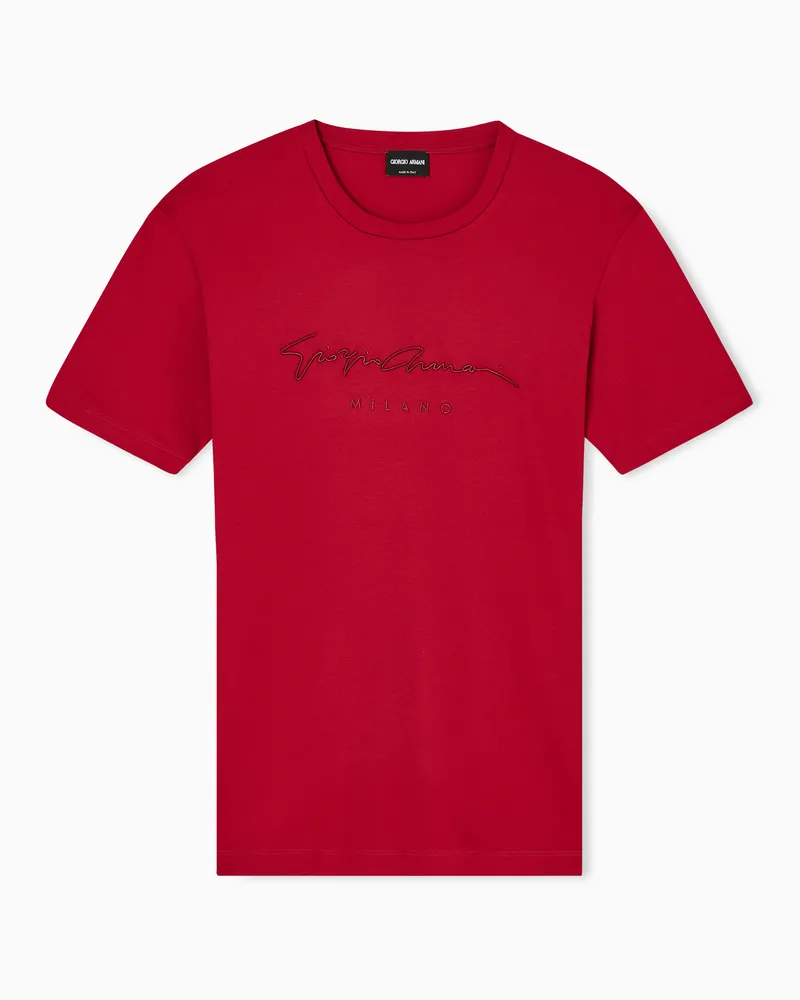 Giorgio Armani T-Shirt aus reiner Interlock-Baumwolle mit Logo-Schriftzug Rot