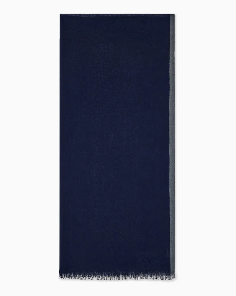 Giorgio Armani Stola aus Kaschmir mit Fischgrätmuster und feinen Fransen Blau