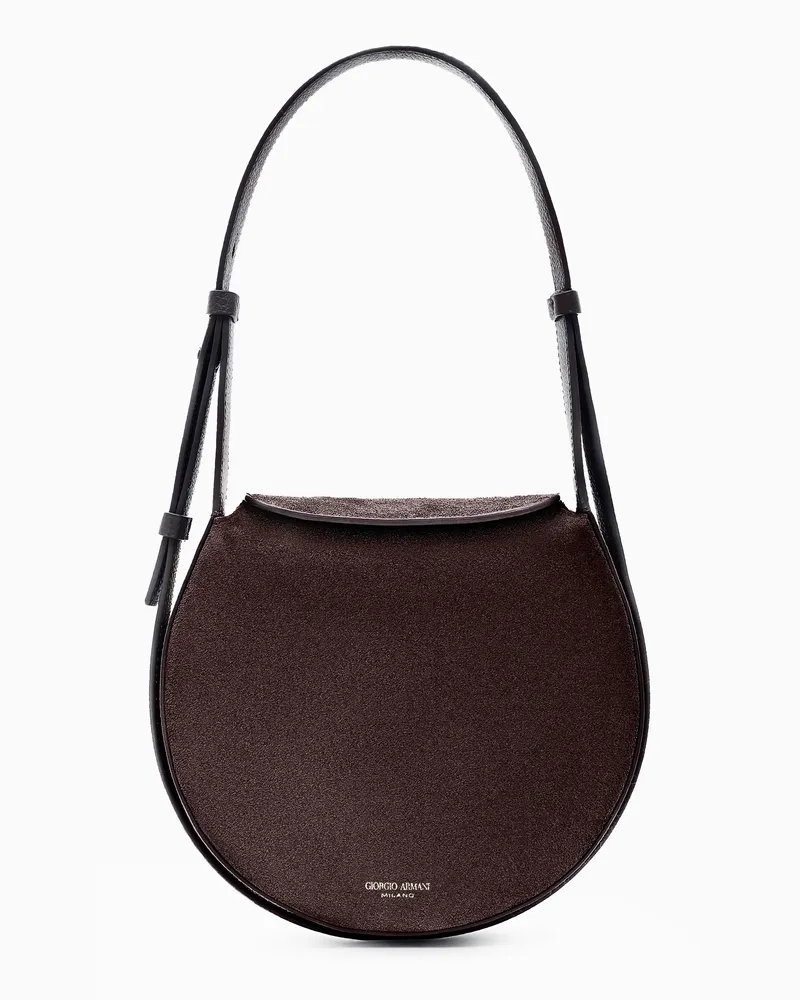 Giorgio Armani Große Umhängetasche aus Veloursleder und genarbtem Kalbsleder Braun