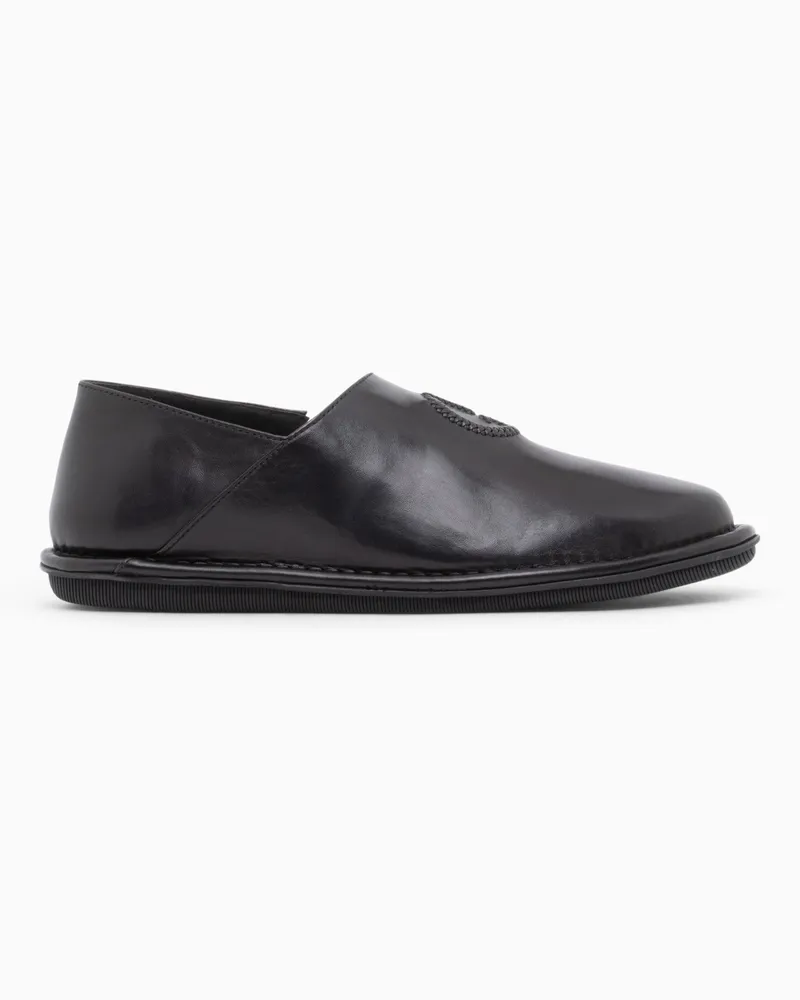 Giorgio Armani Slipper aus Glattleder mit geprägtem Logo und Gummisohle Schwarz