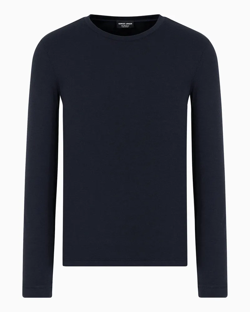 Giorgio Armani Rundhalspullover Icon aus Kaschmir-Interlock Marineblau