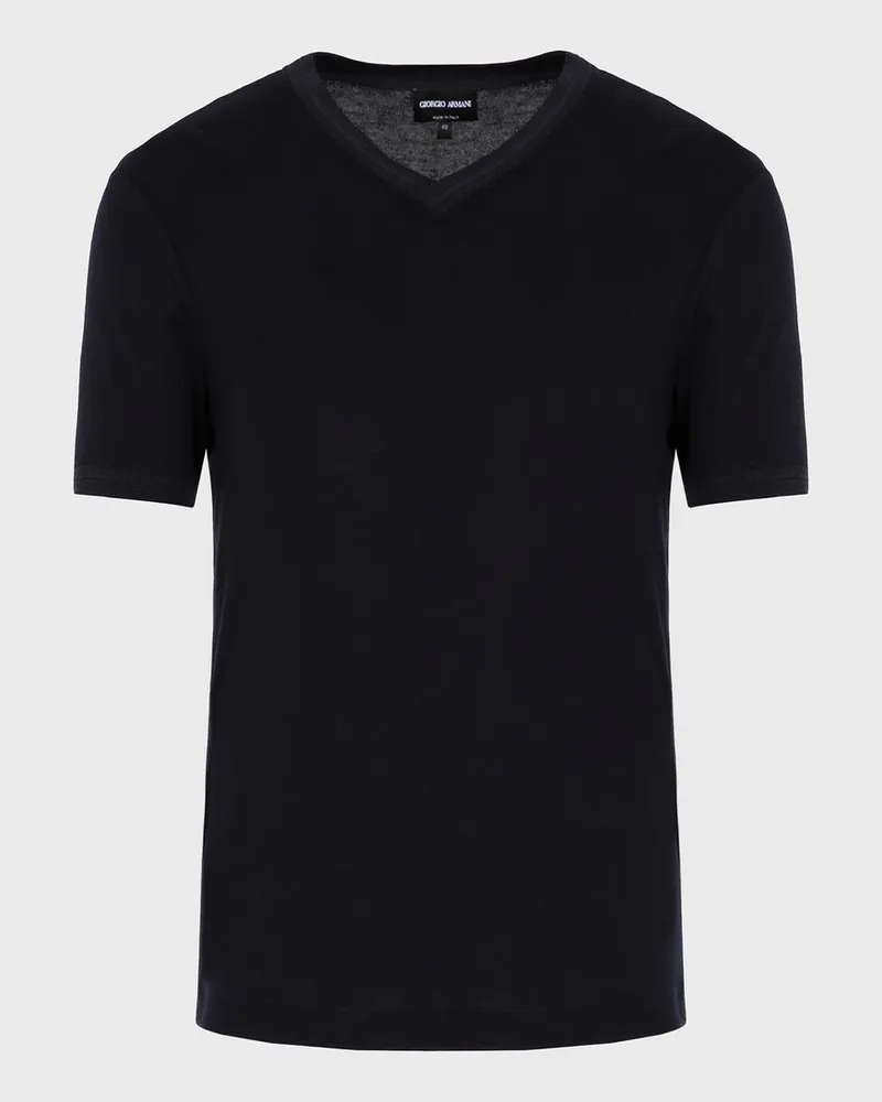 Giorgio Armani T-shirt Aus Viskose und Seide Nachtblau