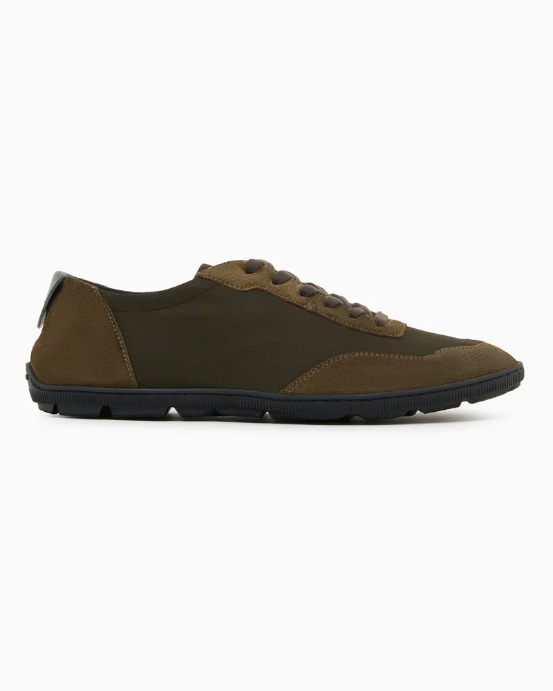 Giorgio Armani Sneaker aus Nylon und Veloursleder Grün