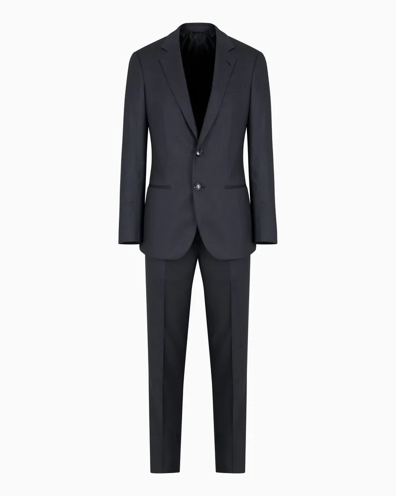 Giorgio Armani Einreihiger Anzug aus der Manhattan-Linie aus Schurwolle mit Mikrokaro-Muster Schwarz