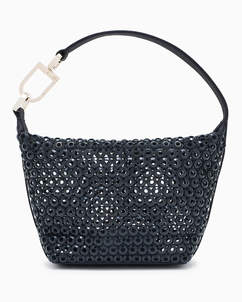 Giorgio Armani La Prima Soft Mini-Handtasche aus gelasertem Satin mit Strass Schwarz