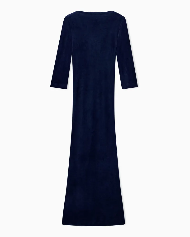 Giorgio Armani Langärmliges Kleid aus Chenille mit tiefem Rückenausschnitt Blau