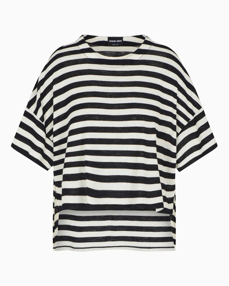 Giorgio Armani Gestreiftes kurzes T-Shirt aus Schurwolle Grau