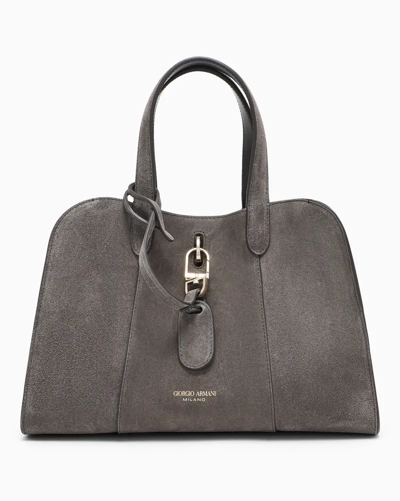 Giorgio Armani Kleiner Shopper aus Veloursleder Grau