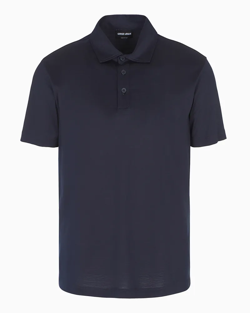 Giorgio Armani Poloshirt aus Seidenjersey und Baumwollgemisch Blau