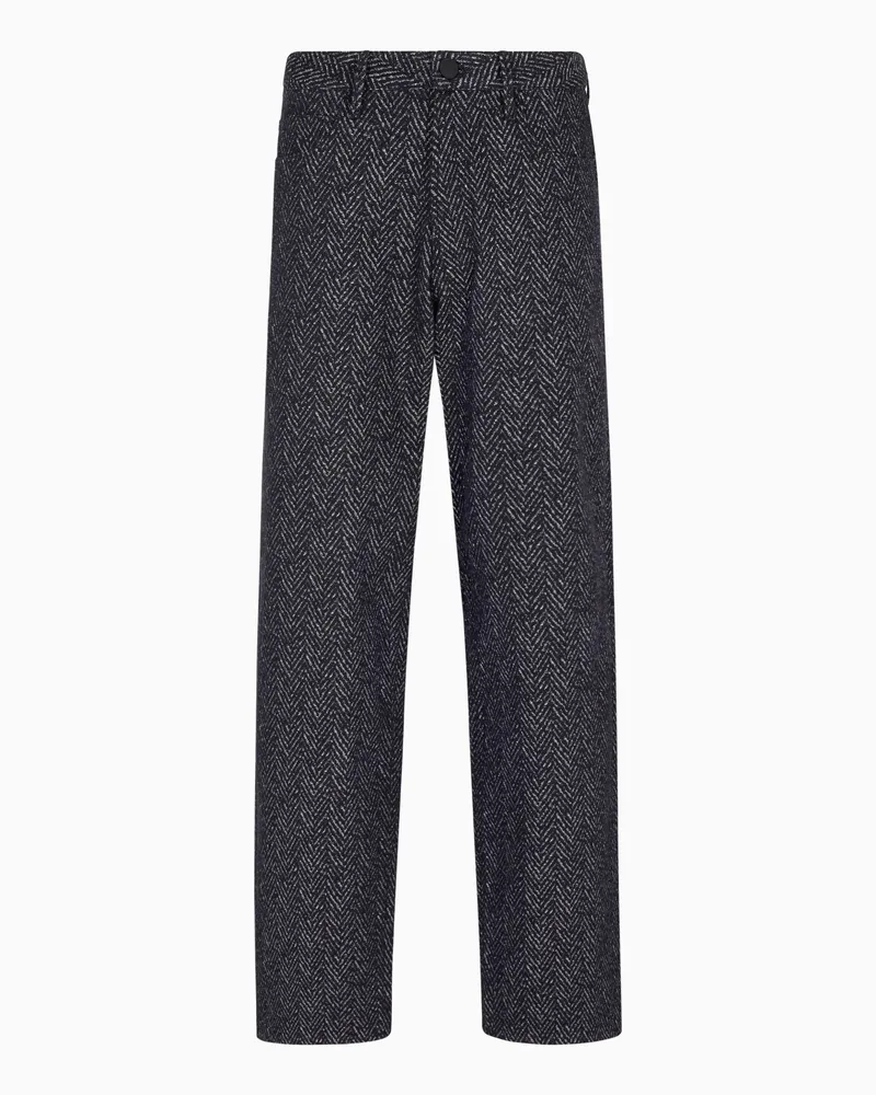Giorgio Armani Five-Pocket-Hose aus der Denim Collection, gefertigt aus elastischem Denim mit Fischgrat-Muster in Jacquard-Stoff-Verarbeitung Blau