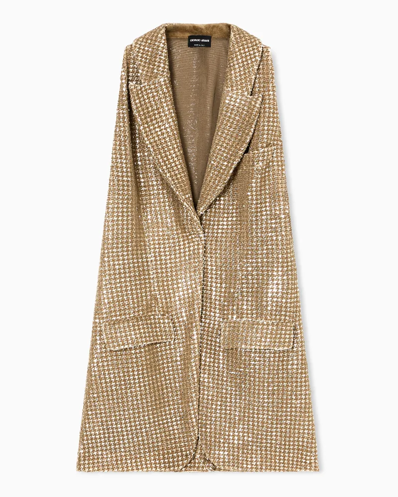Giorgio Armani Lange Jersey-Weste mit Flock-Print und Pailletten Goldfarben