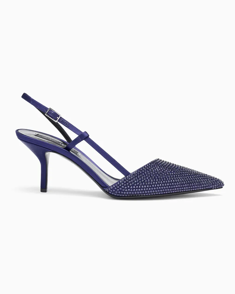 Giorgio Armani Spitze Slingbacks aus Satin mit Strass und Stilettoabsatz Blau