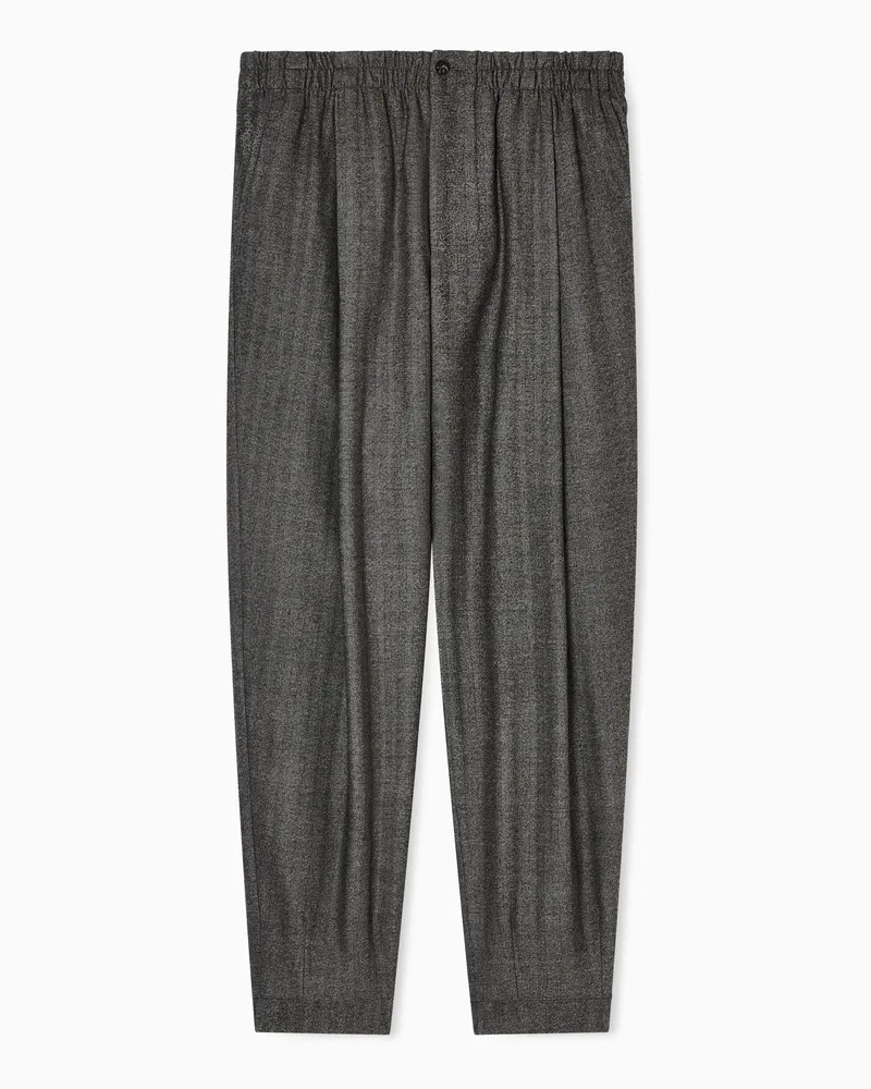 Giorgio Armani Hose mit Bundfalte, gefertigt aus Schurwolle und Kaschmir mit Fischgrat-Muster 