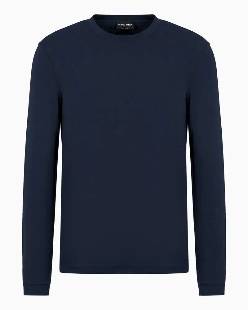 Giorgio Armani Pullover mit Rundhalsausschnitt und langen Ärmeln aus Viskosejersey mit Stretchanteil Marineblau