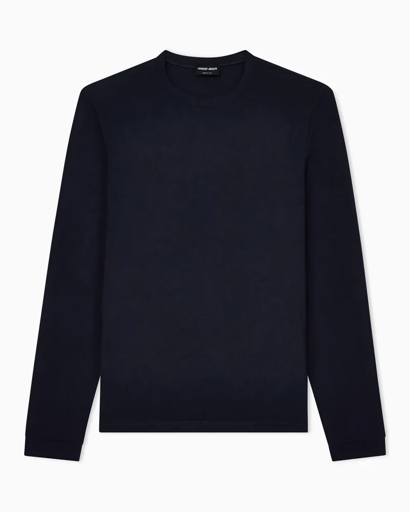 Giorgio Armani ASV Pullover mit Rundhalsausschnitt und langen Ärmeln aus Viskosejersey mit Stretchanteil Marineblau
