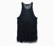 Top aus Lurex-Jersey mit Fransen