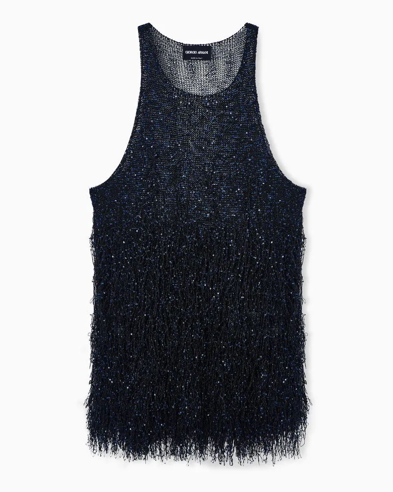 Giorgio Armani Top aus Lurex-Jersey mit Fransen Blau