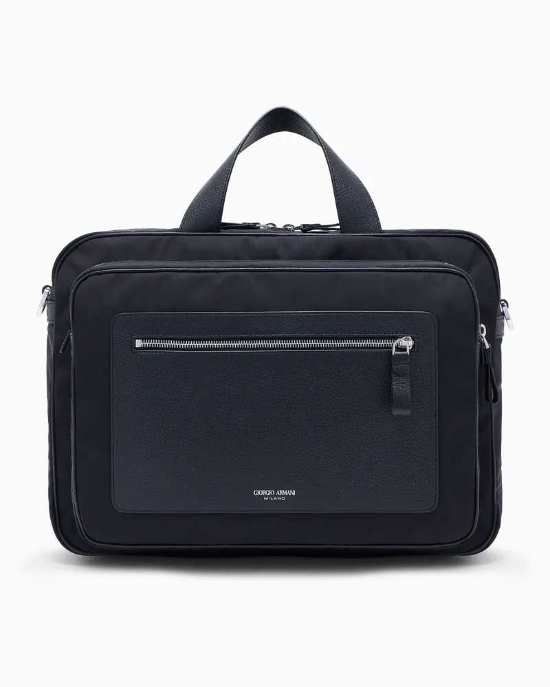 Giorgio Armani ASV Aktentasche aus Nylon und vollnarbigem Leder Schwarz