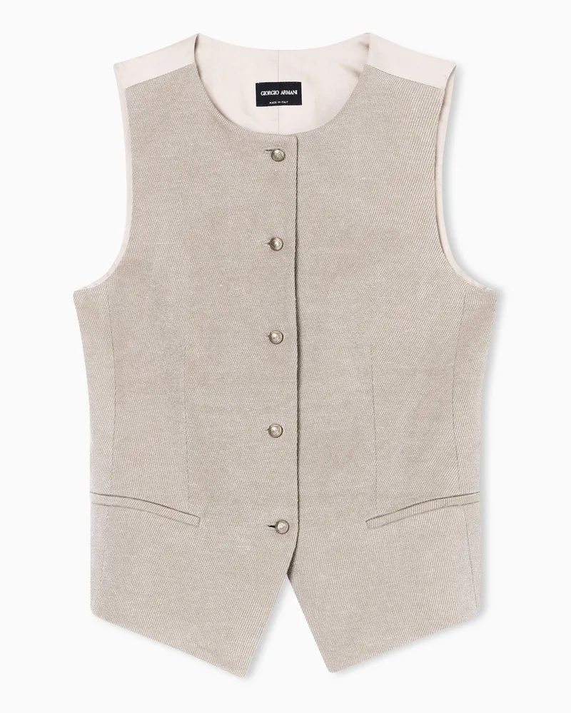 Giorgio Armani Einreihige Weste aus Hanf, Viskose und Kavallerie-Twill aus Baumwolle Beige