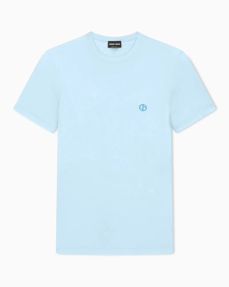 Giorgio Armani ASV Pullover mit Rundhalsausschnitt und kurzen Ärmeln, gefertigt aus elastischem Viskose-Jersey Hellblau