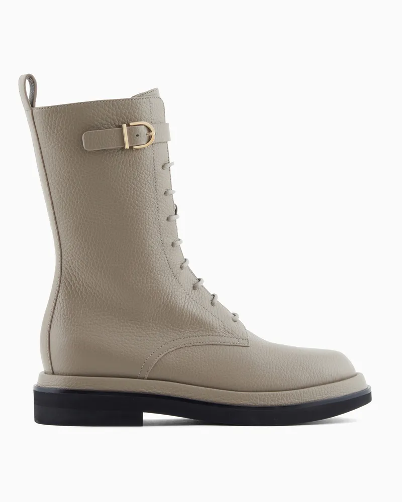 Giorgio Armani Wasserfeste Stiefel aus genarbtem Leder Beige