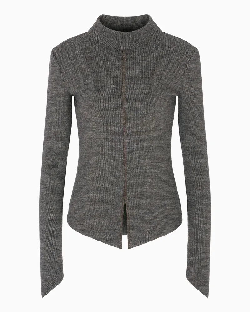 Giorgio Armani Pullover mit Stehkragen aus Schurwoll-Jersey Braun