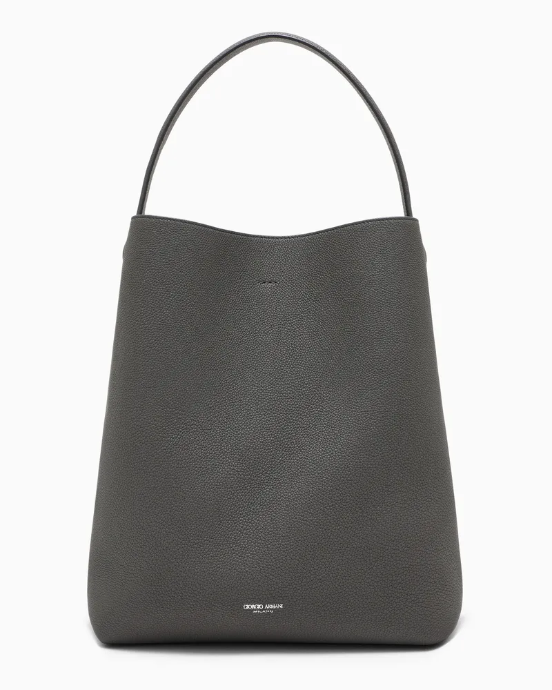 Giorgio Armani Schultertasche aus genarbtem Leder mit verstellbarem Riemen Grau