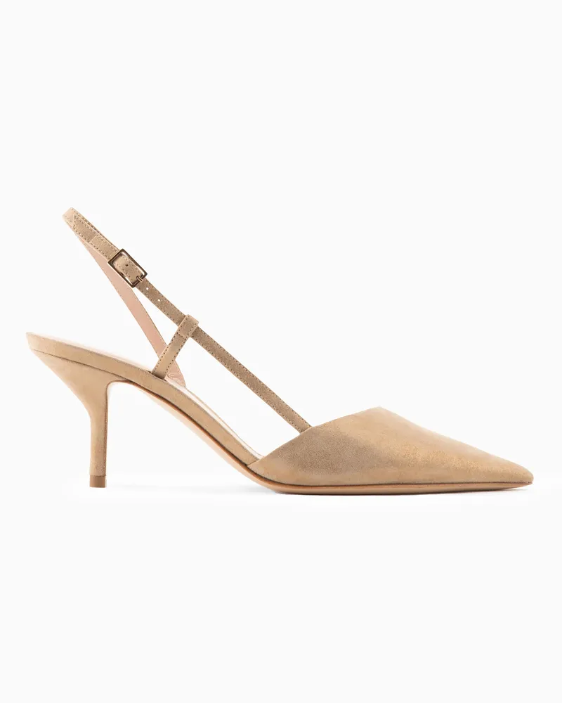 Giorgio Armani Slingbacks aus laminiertem Veloursleder Goldfarben