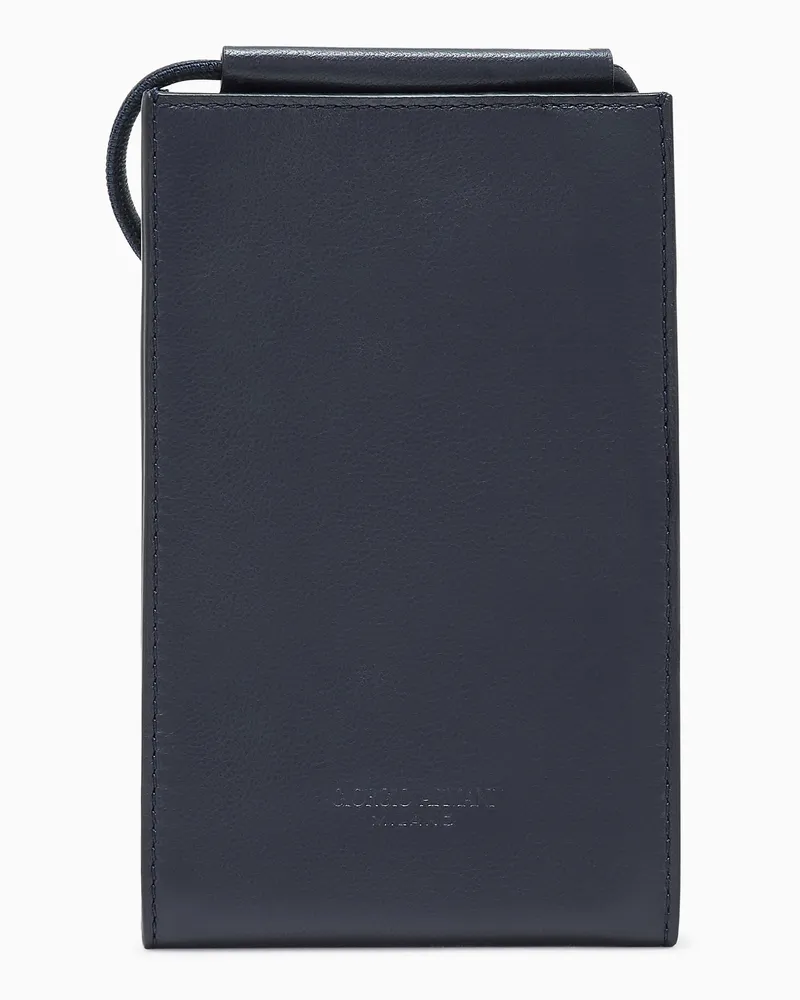 Giorgio Armani Handytasche aus glattem Leder mit Riemen und Kartenfächern Blau